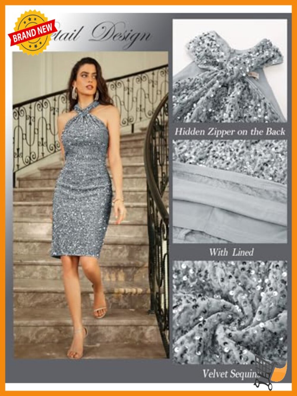Halter Sequin Bodycon Party Dress Sleeveless Cocktail Mini - Picture 3 of 6